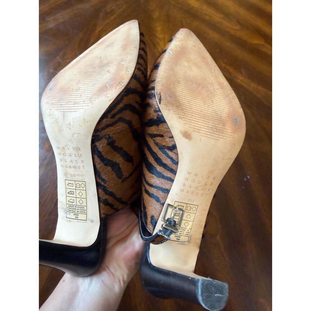 White House Black Market Slingback Heels Womens Size 9M Tiger Print Calf Hair - Picture 10 of 14